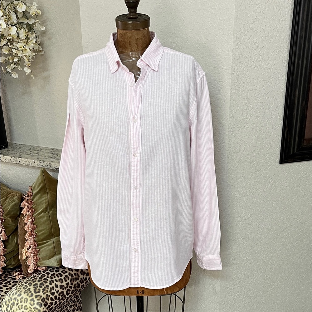 NWT Men's Daniel Hechter Linen Blend Pink Striped Shirt Size M